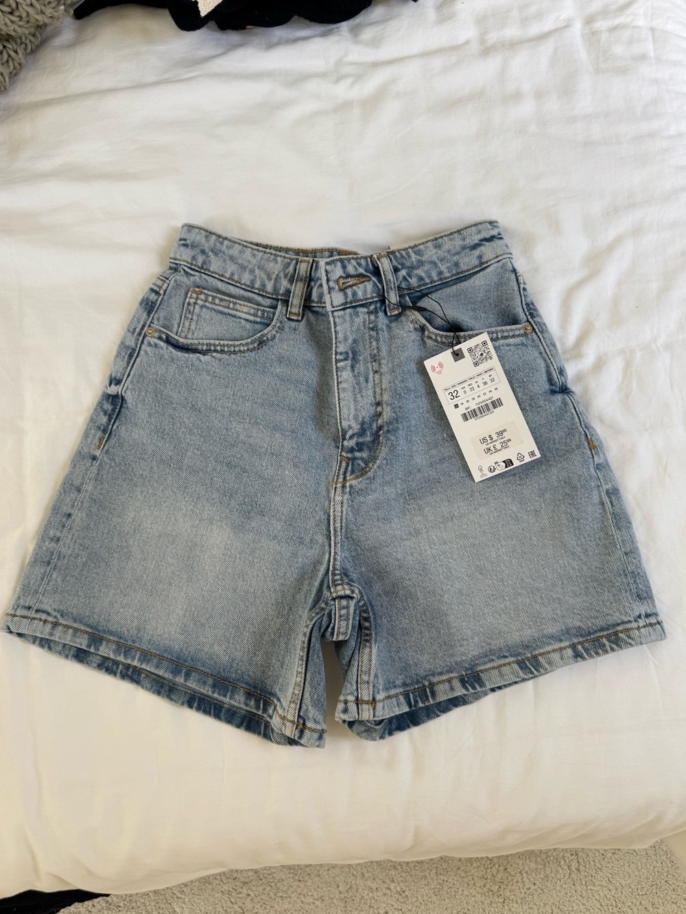Zara Light Blue High-Rise Denim Shorts